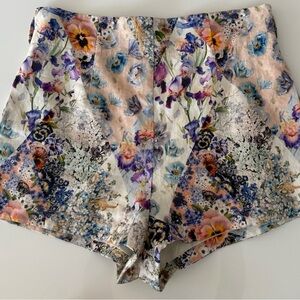 Zimmermann Floral High-Waist Shorts — Pink, Blue, Purple